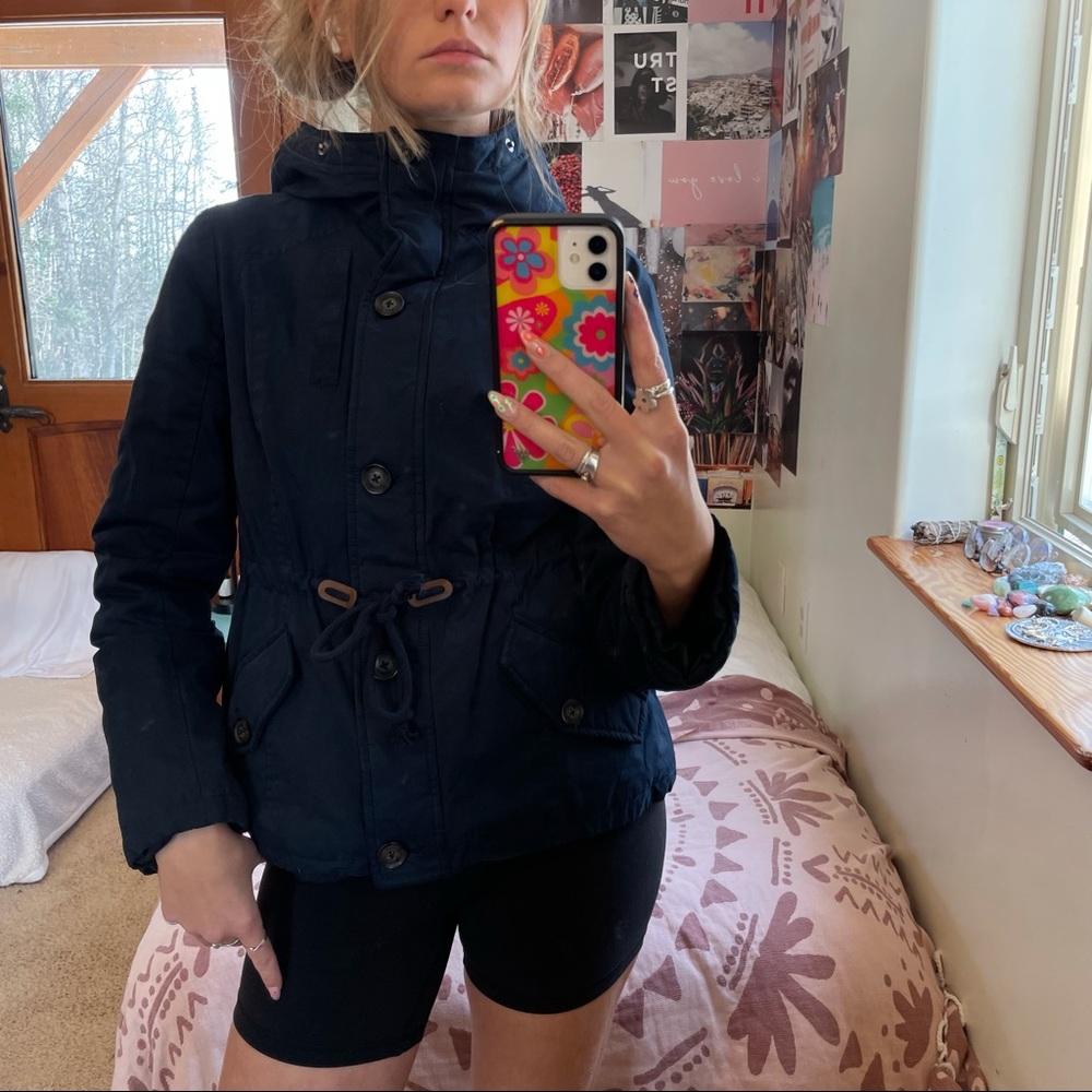 Hollister navy blue hooded jacket